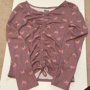 Mauve Butterfly Ruched Top